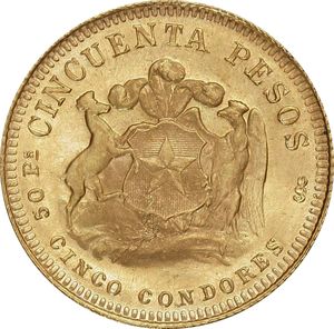 Moneda Oro 50 Pesos / 5 Cóndores Chile Varias Fechas 10.1698 gramos