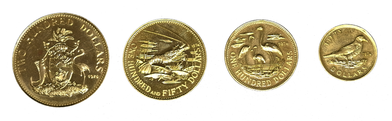 Colección 4 monedas Oro Independencia de Islas Bahamas año 1974 Caja Original - Imagen 3