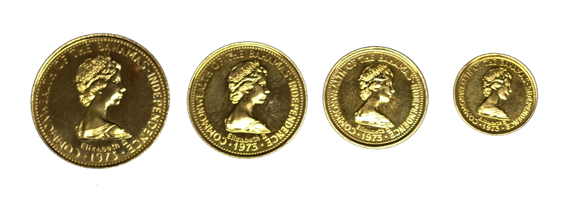 Colección 4 monedas Oro Independencia de Islas Bahamas año 1974 Caja Original - Imagen 2