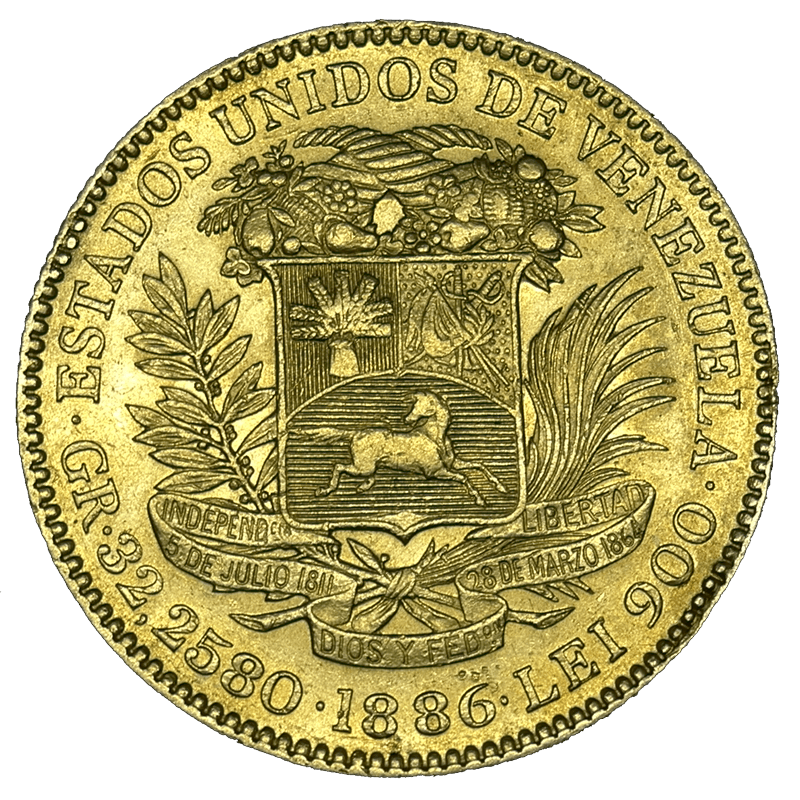 Moneda Oro Simon Bolivar AÑO 1886 Venezuela
