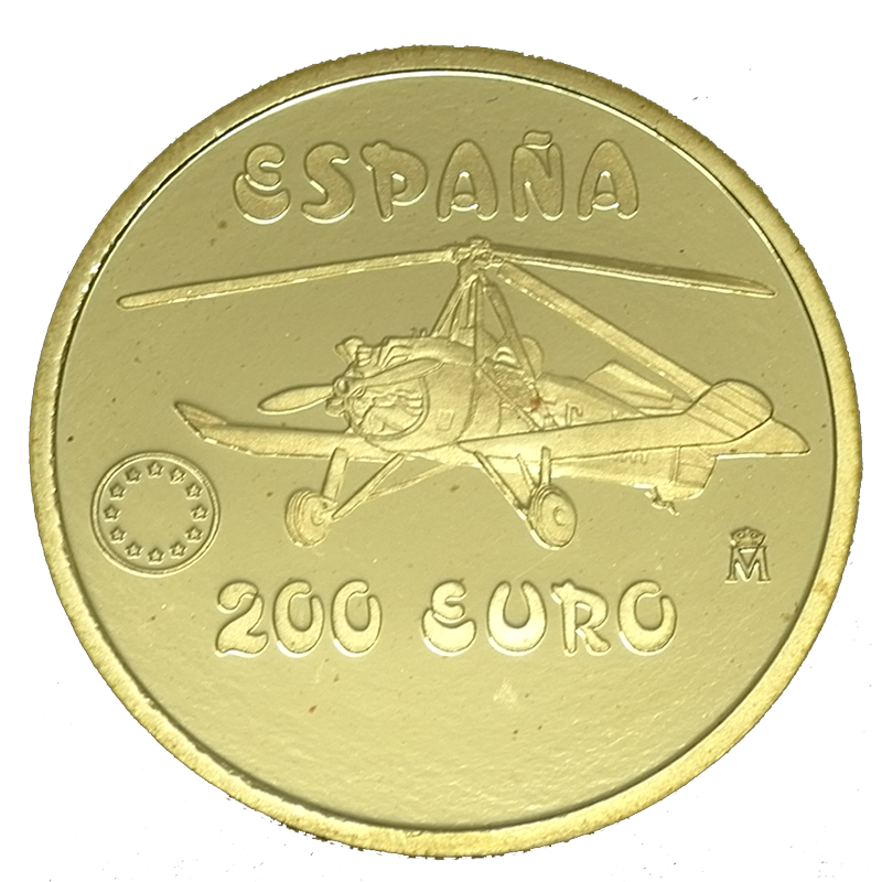 Moneda Oro 200 Euros Homenaje aviación Española -Juan de la Cierva 1997 ESPAÑA