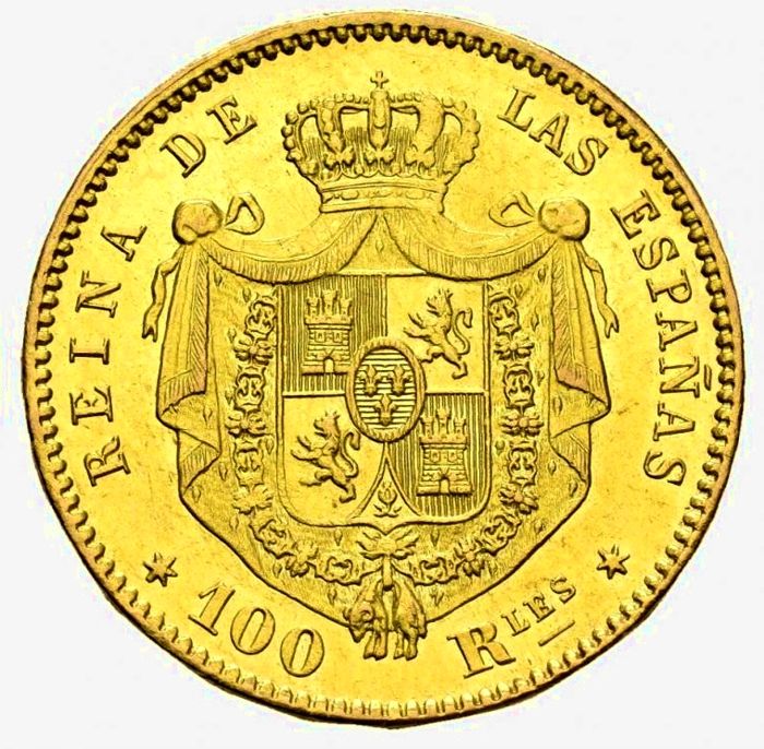 Moneda Oro 100 Reales Isabel II. Año 1864 ESPAÑA