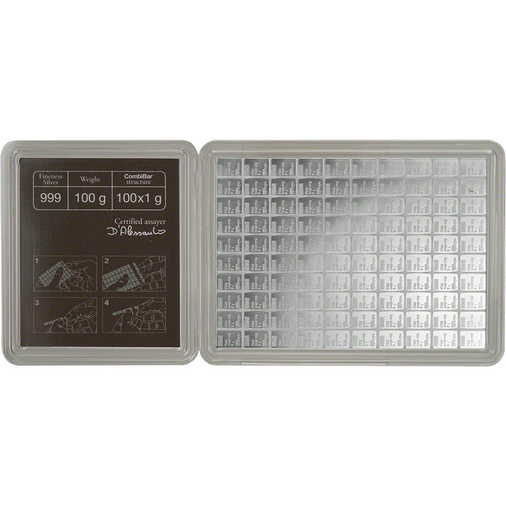Lingote Plata COMBICOIN VALCAMBI 100 Gramos Divisible en 100 X 1g