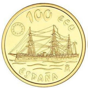 Moneda oro 34.55 g 100 Ecus Casto Mendez Nuñez 1996 España