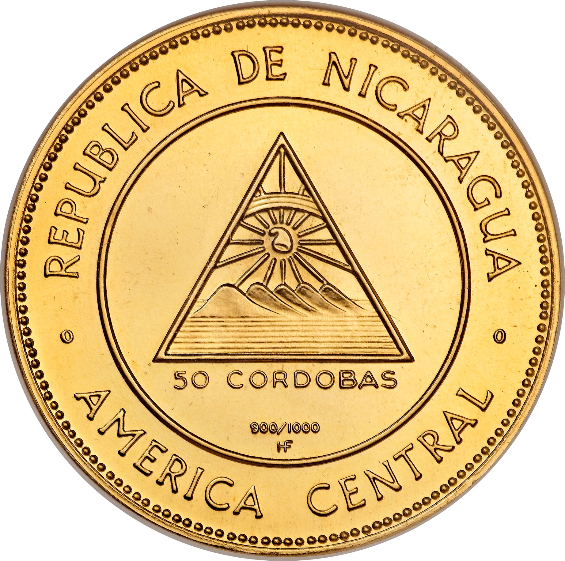 Moneda de Oro 1 Oz. 50 CORDOBAS Republica de Nicaragua 31,10 g Oro fino