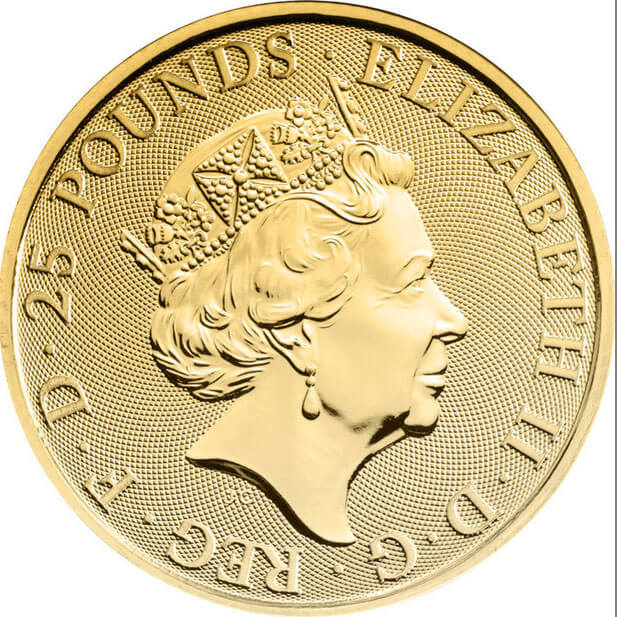 Moneda 1/4 Onza Oro 31.10 gramos 100 Libras Gran bretaña 2023 Series Queen’s Beasts YALE OF BEAUFORT INGLATERRA (copia)