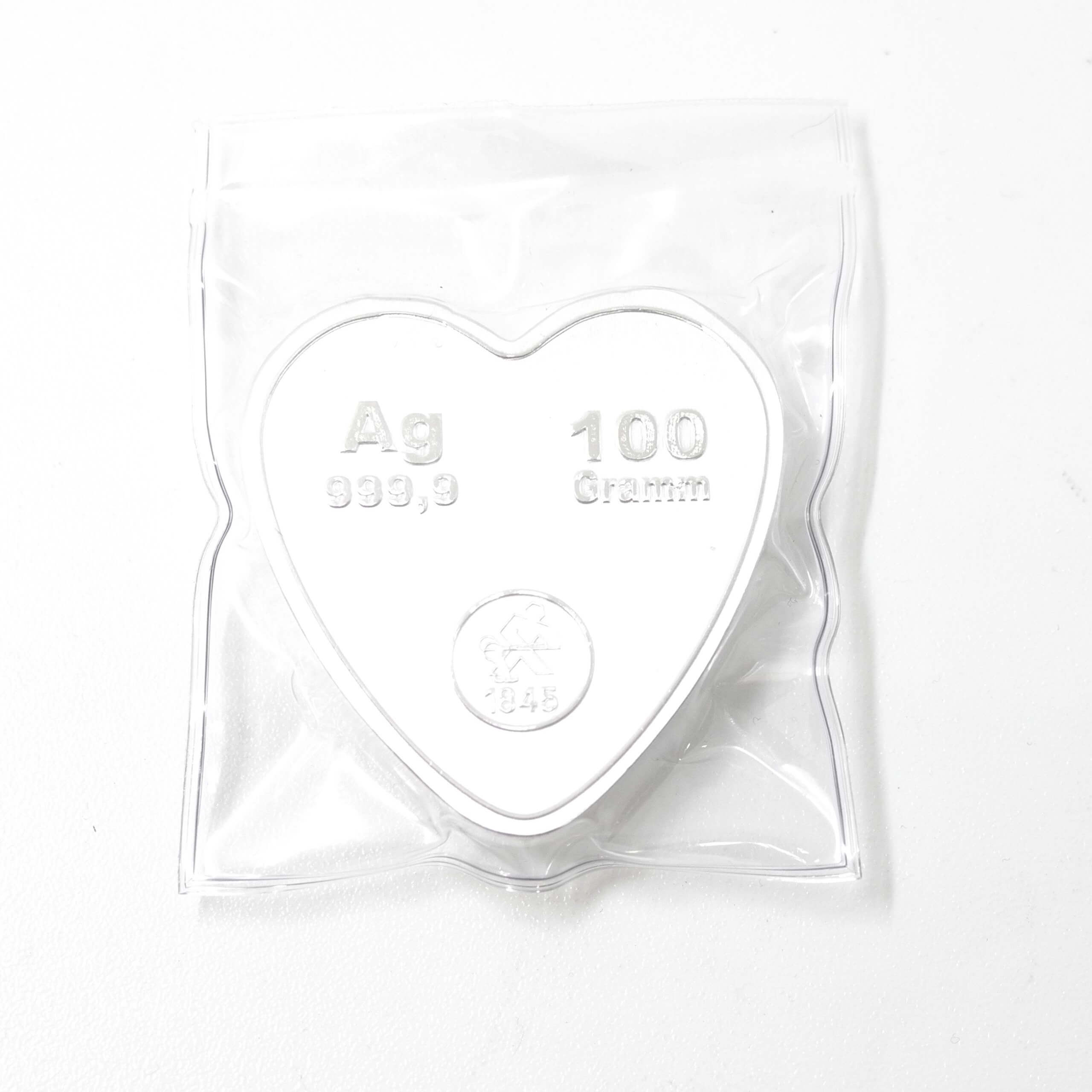 Lingote Corazón De Plata 100 Grs. Marca Heimerle & Meule