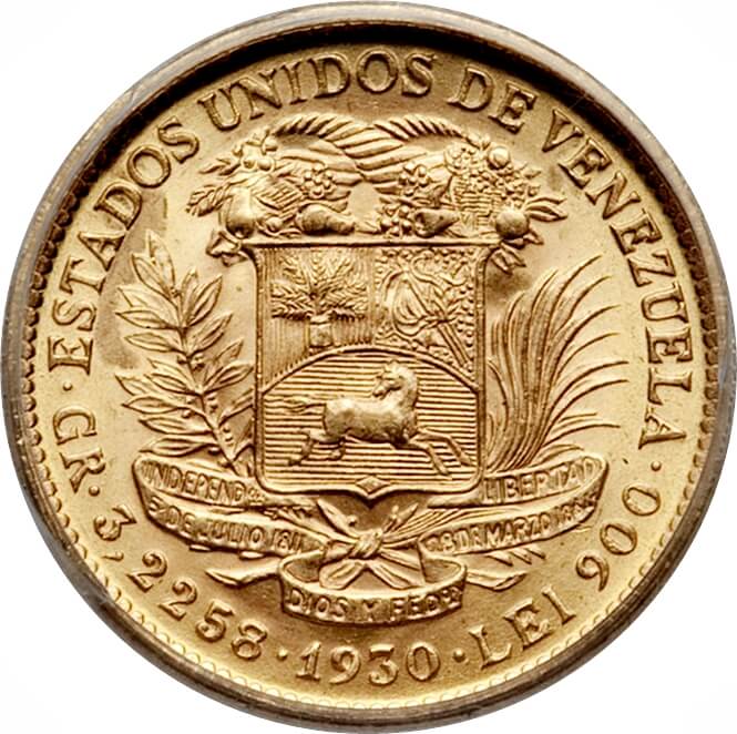 Moneda 3.2258 gramos Oro 10 Bolívares Venezolanos Varios años