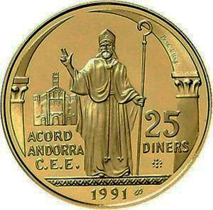 Moneda Oro 7.77 gr 25 Diners ANDORRA 1991