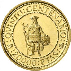Moneda de Oro 20.000 PESETAS 6.75 g CARLOS V Año 1990