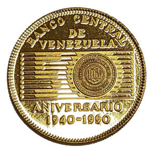 Moneda 50 Bolivares 15.55 gramos OroAniversario 1940 1990 Venezuela