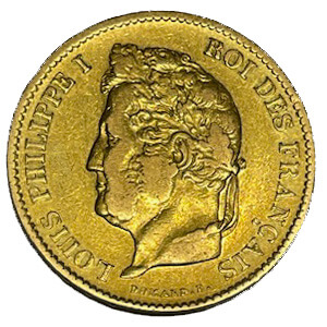 Moneda de 12.9 g Oro 40 Francos Louis Philippe I . Año 1833