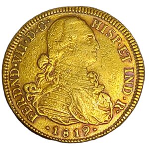 Moneda oro 8 Escudos 27 gramo FERNANDO VII Año 1819 NUEVO REINO