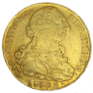 Moneda oro 8 Escudos 27 gramo CARLOS IIII Año 1792 SANTIAGO