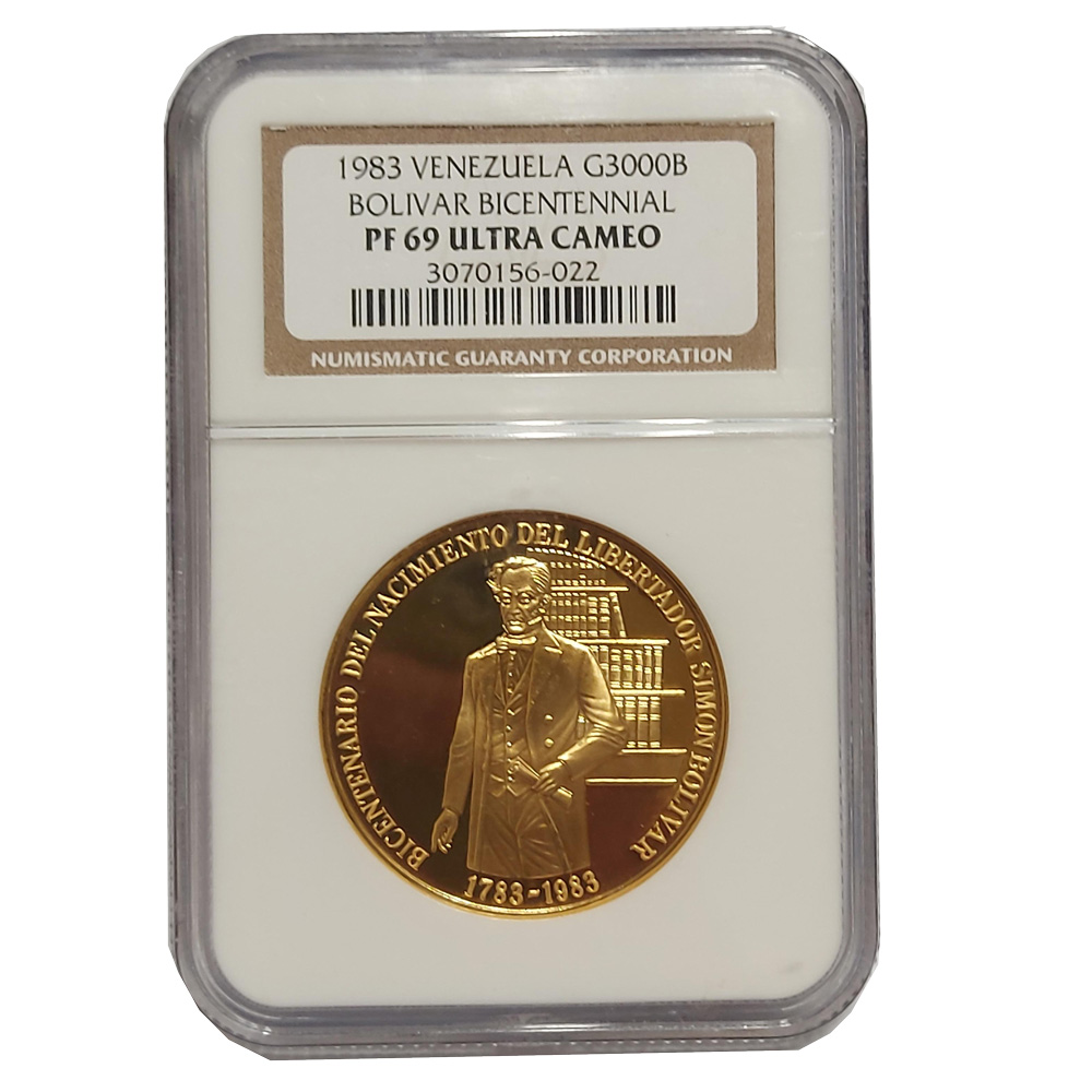 Moneda Oro 3000 Bolivares Venezuela Bicentenario Simon Bolivar 31.10 gramos CERTIFICADO NGC PF 69