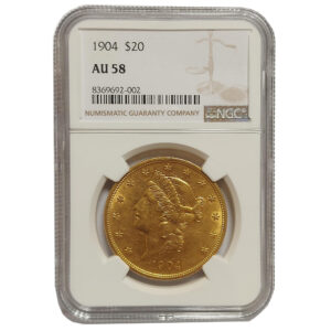 20 Dolares Liberty USA. Doble Aguila. Varias 1904 CERTIFICADO NGC AU 58