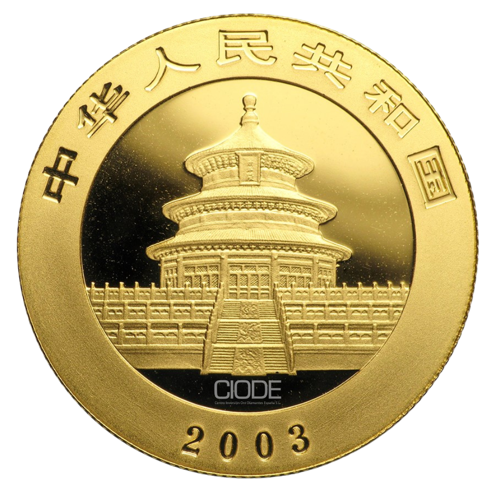 Moneda de oro Panda Chino 15.55g 1/2 onza 200 yuanes 0.999 2003 - Imagen 2