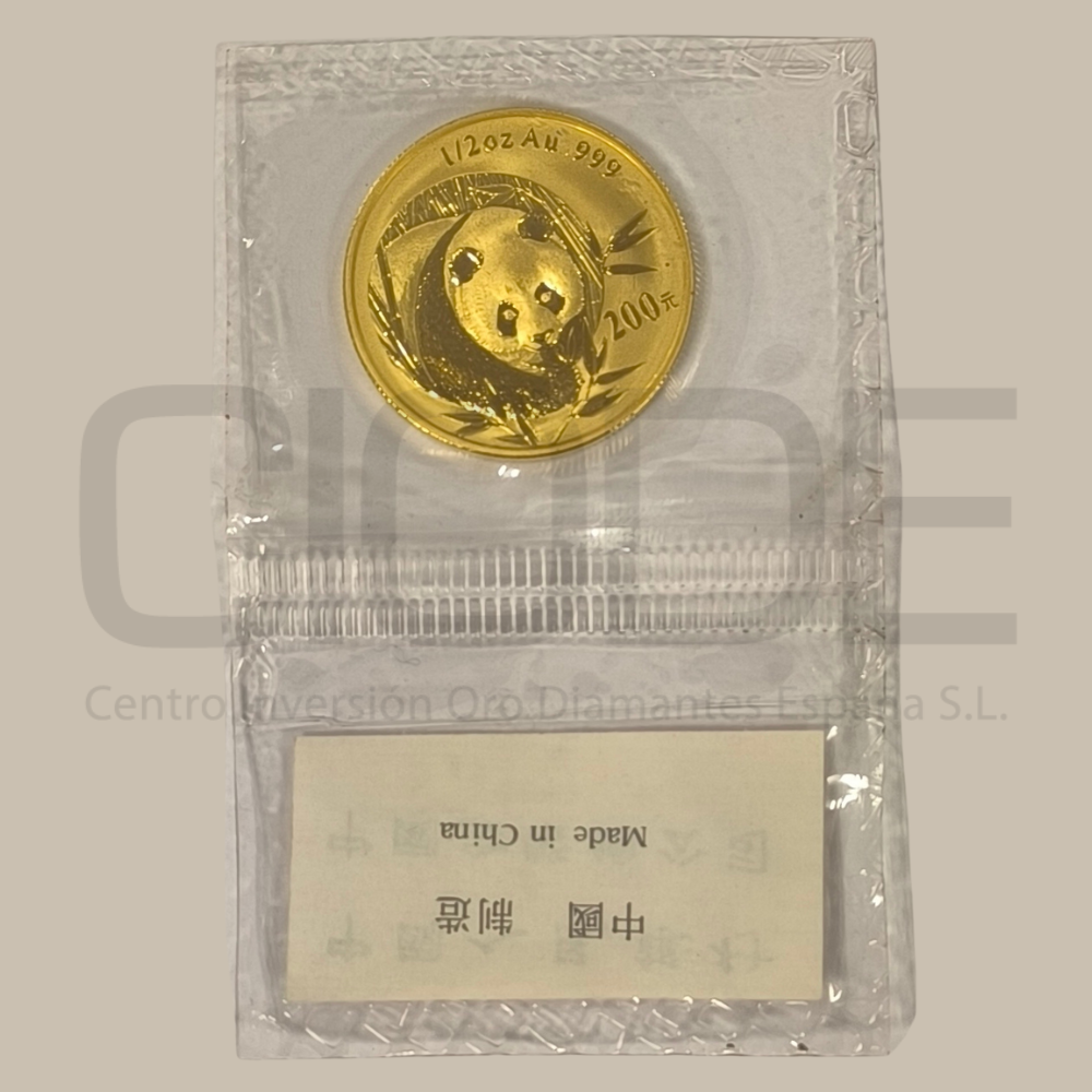 Moneda de oro Panda Chino 15.55g 1/2 onza 200 yuanes 0.999 2003 - Imagen 3