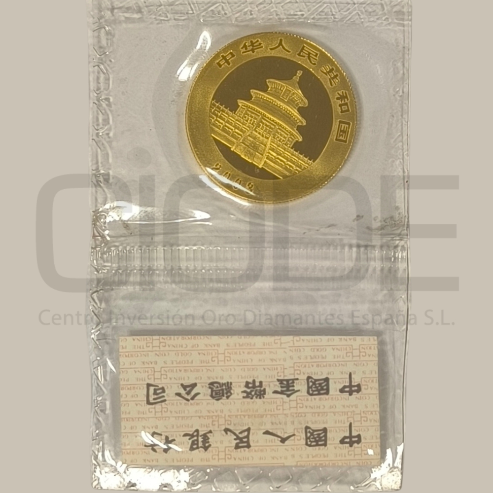 Moneda de oro Panda Chino 15.55g 1/2 onza 200 yuanes 0.999 2003