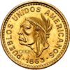 Moneda de oro Pueblos Unidos Americanos Colombia 1/2 peso 1.15gr 0,900 1863