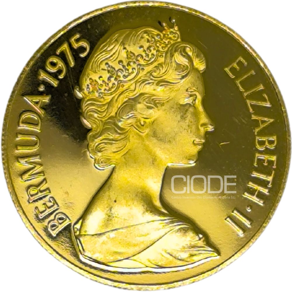 Moneda de oro 7.03gr Ley 900 Bermudas 1975 100 dólares Serie Visita Real Isabel II