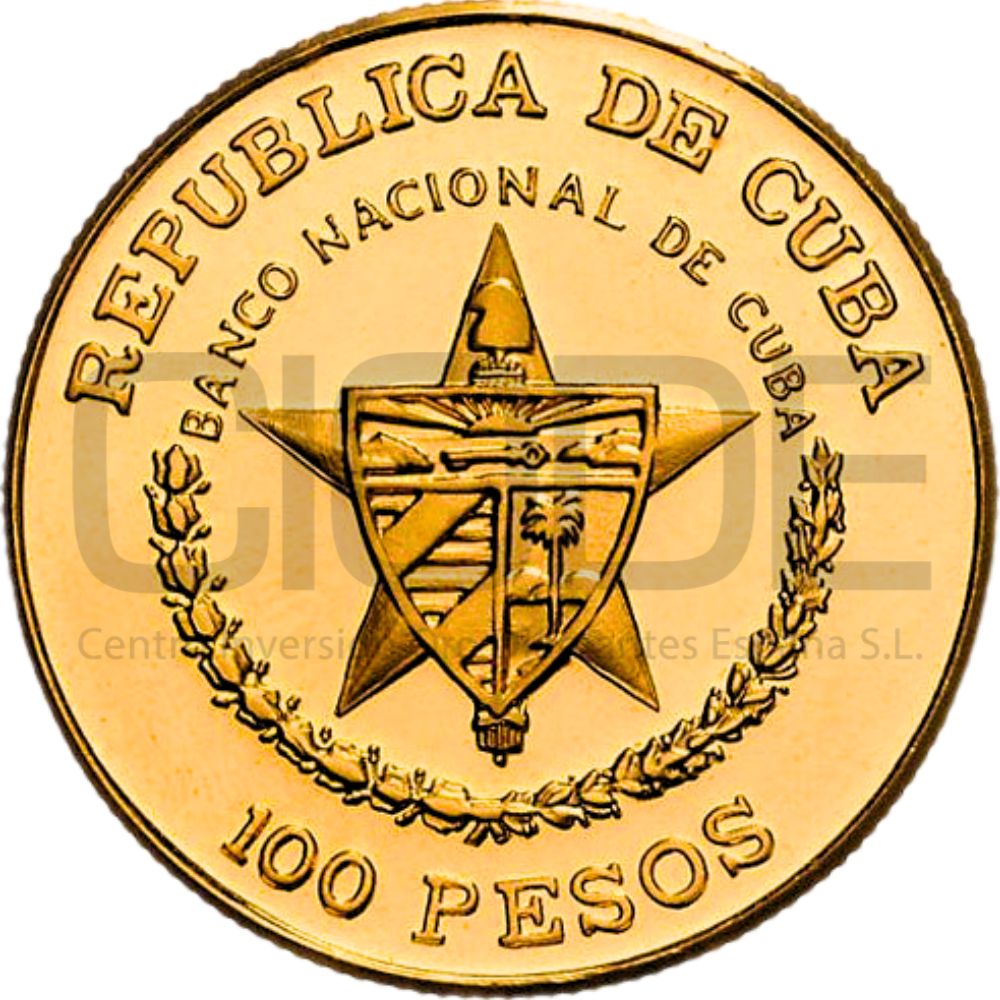 Moneda de oro 140 Aniversario del primer ferrocarril español Rep. Cuba 1oz 0,999 100 pesos 1989 Certificado NGC - Imagen 4