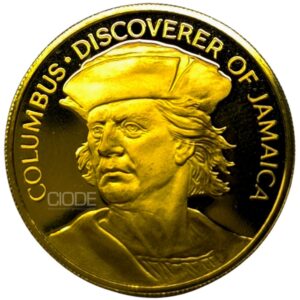 Moneda de oro Cristobal Colon descubre Jamaica 100 dolares 7.83gr 0,900 1975