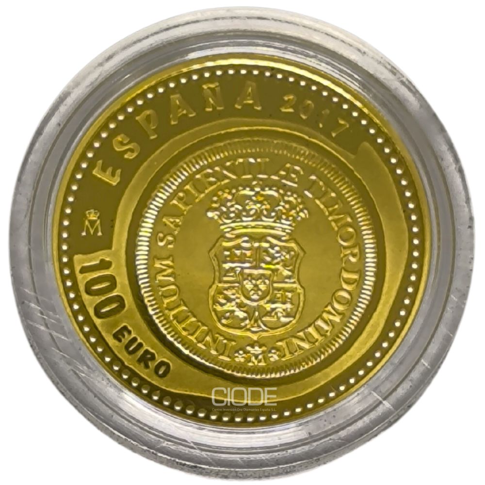 Moneda de oro 6.75gr 999 España 2017 100 euros Homenaje al doblón de 2 escudos de Felipe V