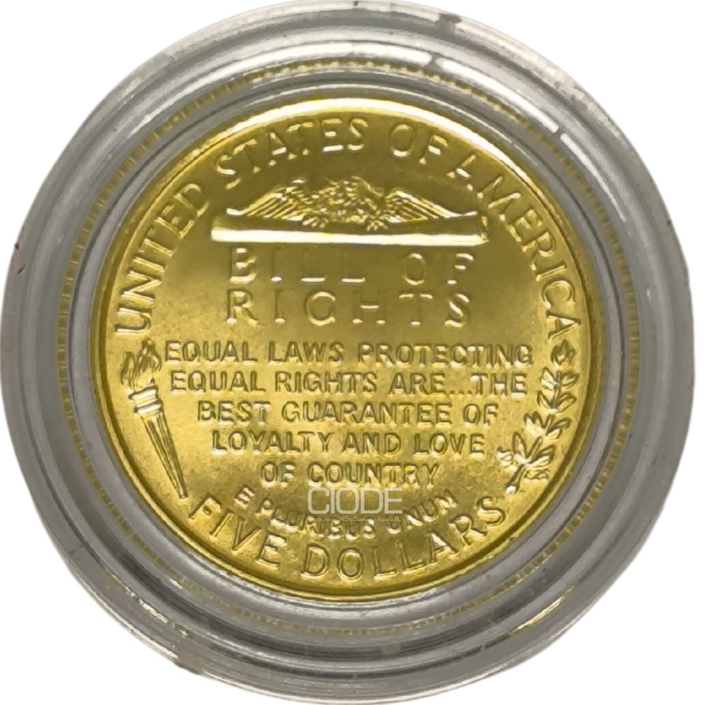 Moneda de oro 8.359gr 900 Estados Unidos 1993 5 dolares James Madison y la Carta de Derechos