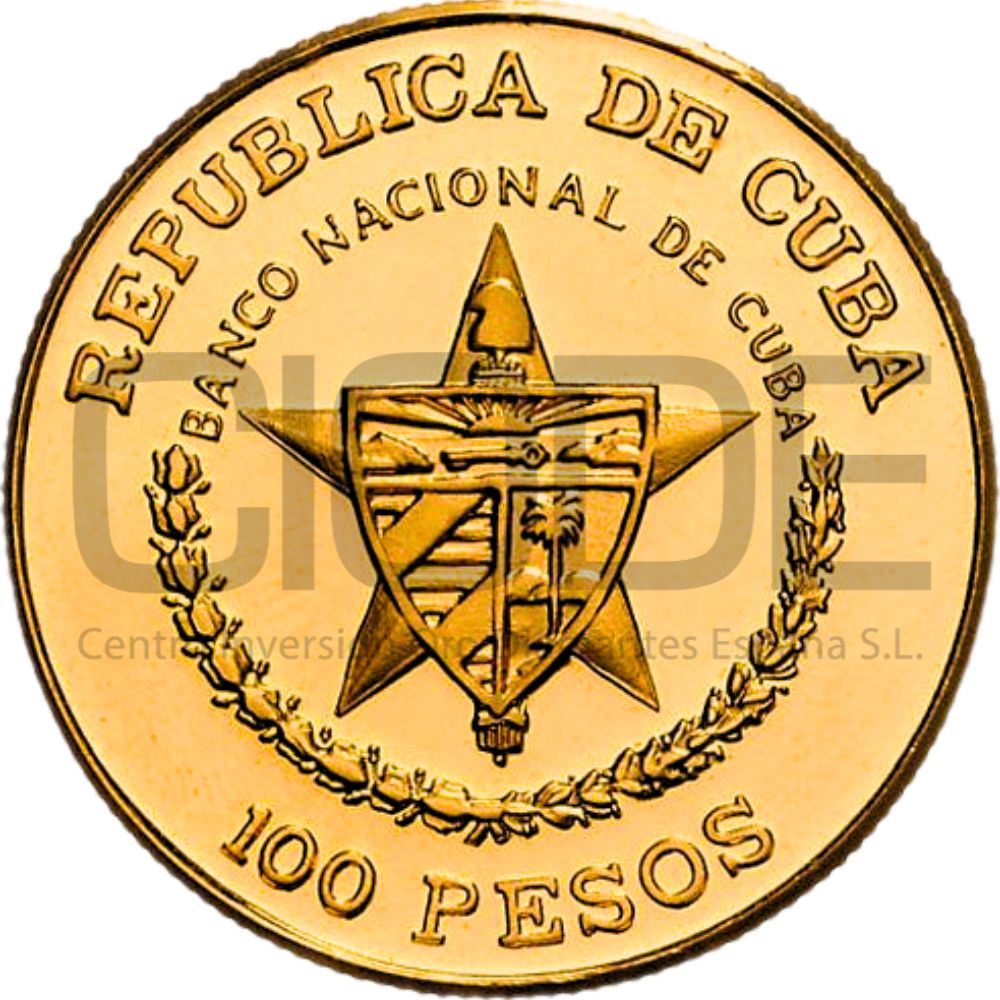 Moneda de oro 100 pesos Cuba 1989. 160 Aniversario primer ferrocarril . Onza oro 31.1 grs. Certificado NGC - Imagen 4