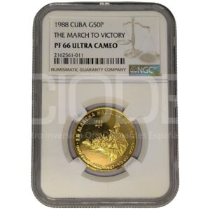 Moneda de oro 15.55gr 0.999 Rep. Cuba Certificado NGC 1988 50 pesos cubanos Marcha hacia la libertad