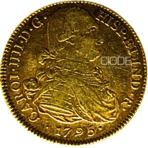 Moneda de oro 8 Escudos 1795 Carlos IV 27gr CECA Pompayan Catalogacion de archivo N26