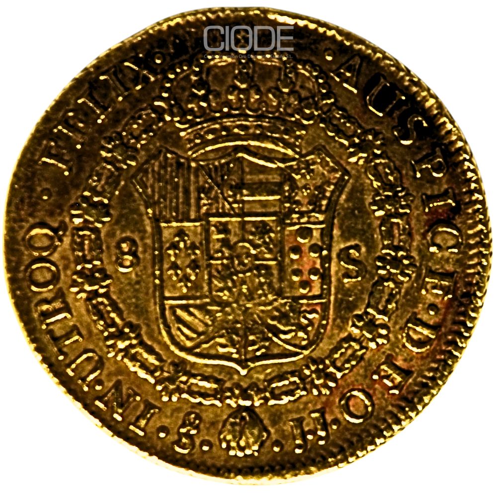 Moneda de oro 8 Escudos 1802 Carlos IV 27gr CECA: Santiago de chile (Sº) - Imagen 2